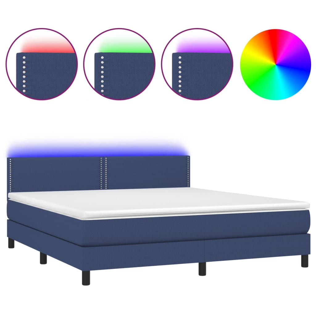 Letto a Molle con Materasso e LED Blu 160x200 cm in Tessuto 3133091