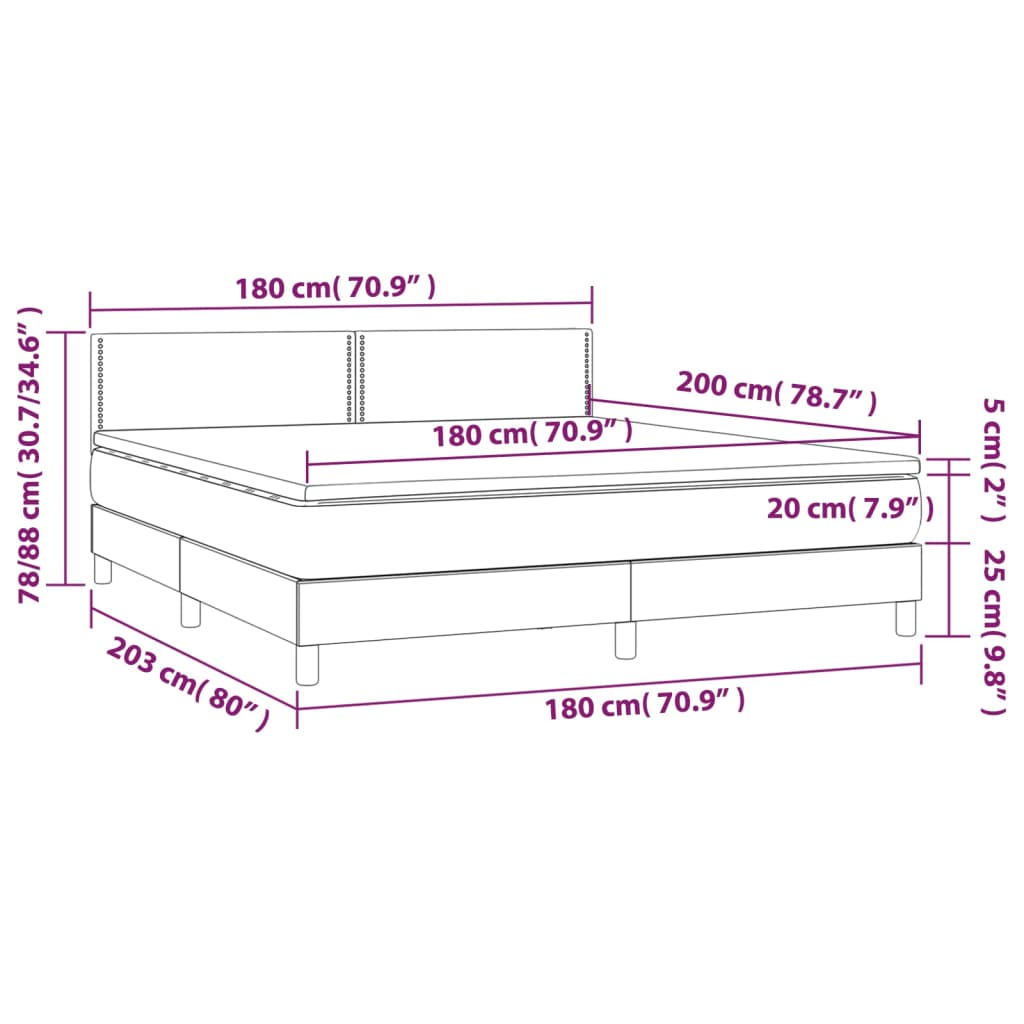 Letto a Molle con Materasso e LED Nero 180x200cm in Tessuto 3133095