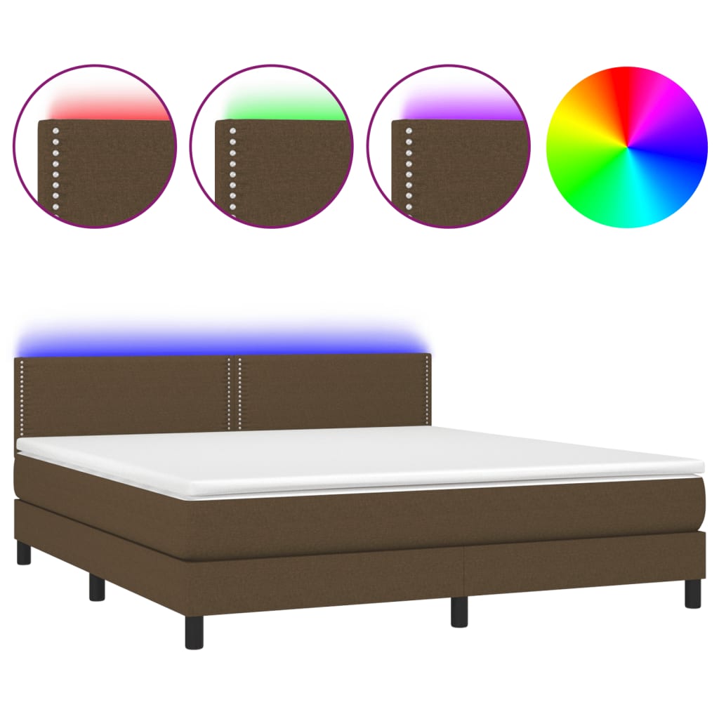 Letto a Molle Materasso e LED MarroneScuro 180x200cm in Tessuto 3133096