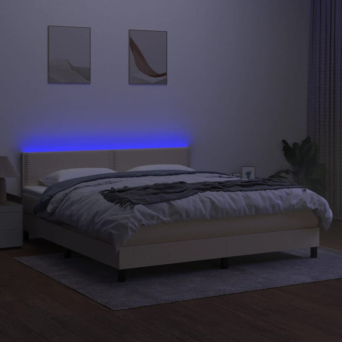 Letto a Molle con Materasso e LED Crema 180x200 cm in Tessuto 3133098