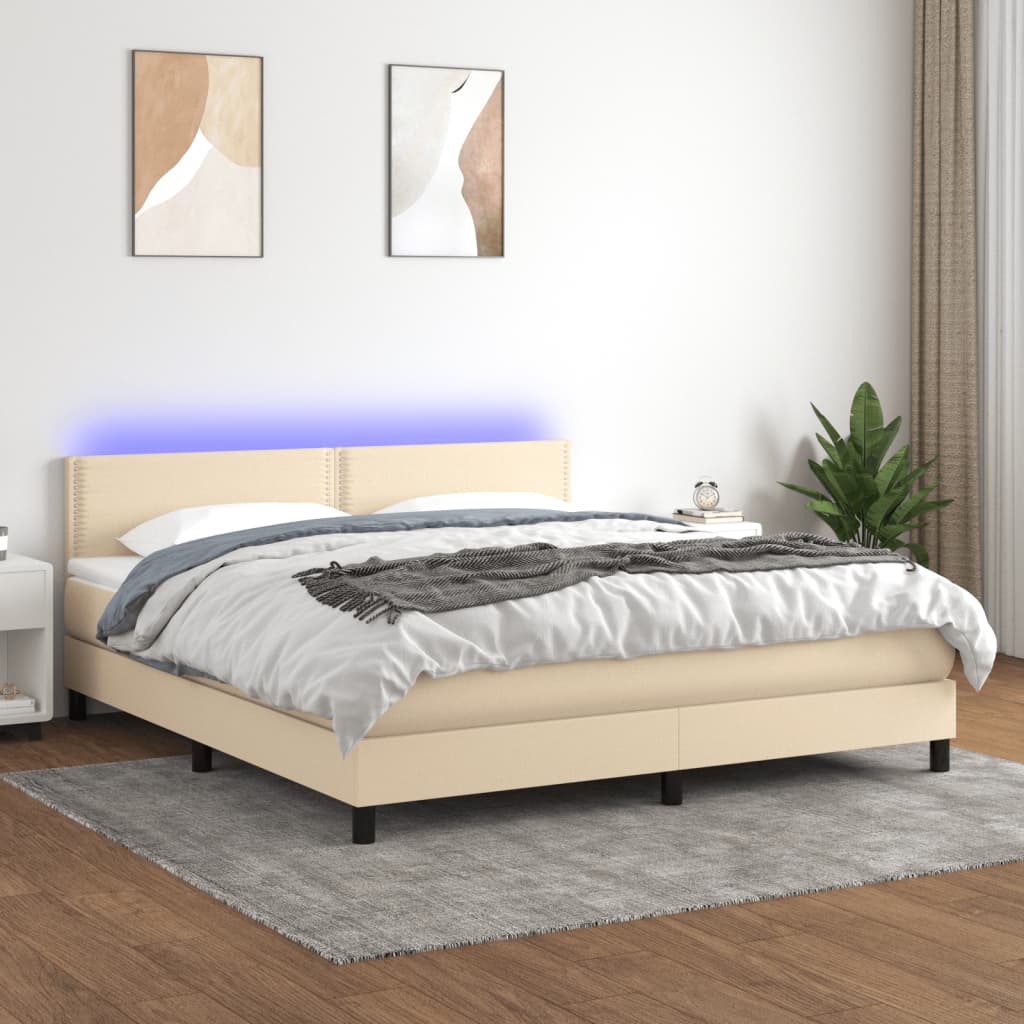 Letto a Molle con Materasso e LED Crema 180x200 cm in Tessuto 3133098