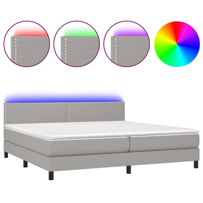 Letto a Molle Materasso e LED Grigio Chiaro 200x200 cm Tessuto cod mxl 56542