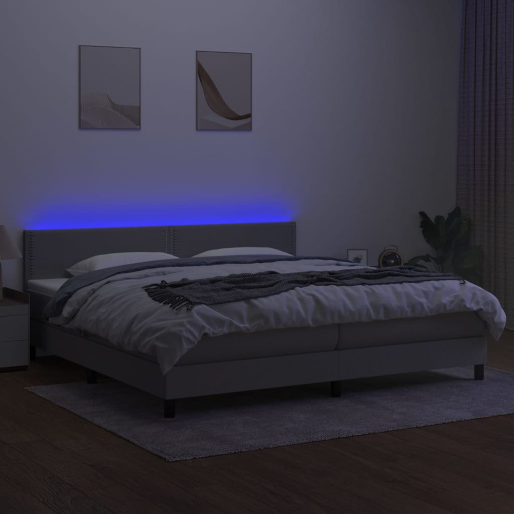 Letto a Molle Materasso e LED Grigio Chiaro 200x200 cm Tessuto cod mxl 56542