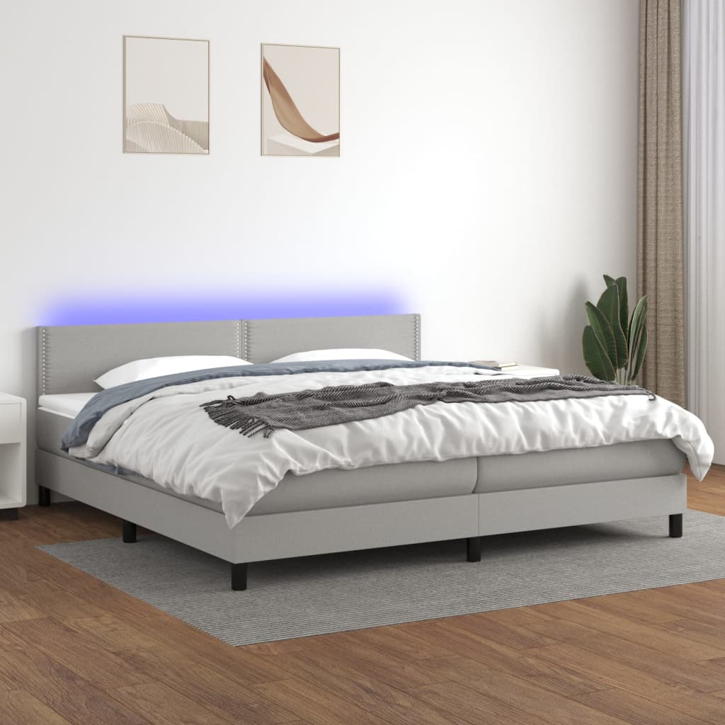 Letto a Molle Materasso e LED Grigio Chiaro 200x200 cm Tessuto cod mxl 56542