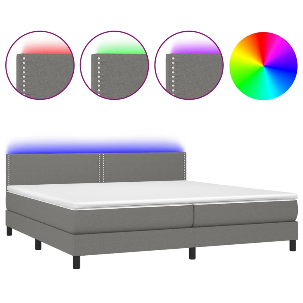 Letto a Molle Materasso e LED Grigio Scuro 200x200cm in Tessuto cod mxl 33610