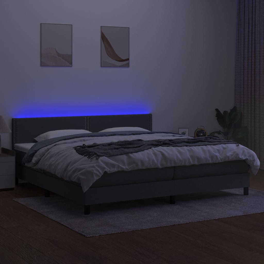 Letto a Molle Materasso e LED Grigio Scuro 200x200cm in Tessuto cod mxl 33610