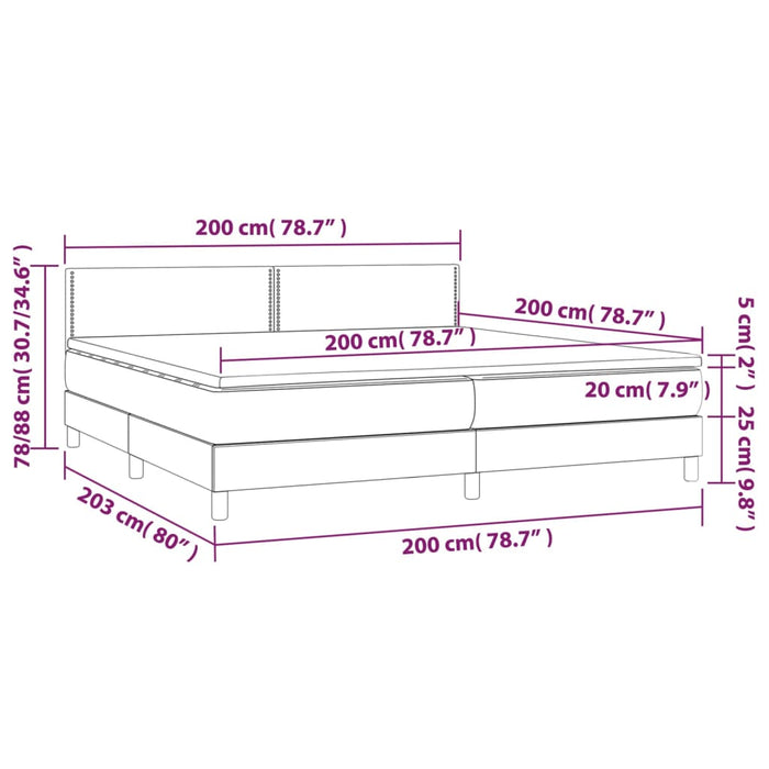 Letto a Molle Materasso e LED Grigio Scuro 200x200cm in Tessuto cod mxl 33610