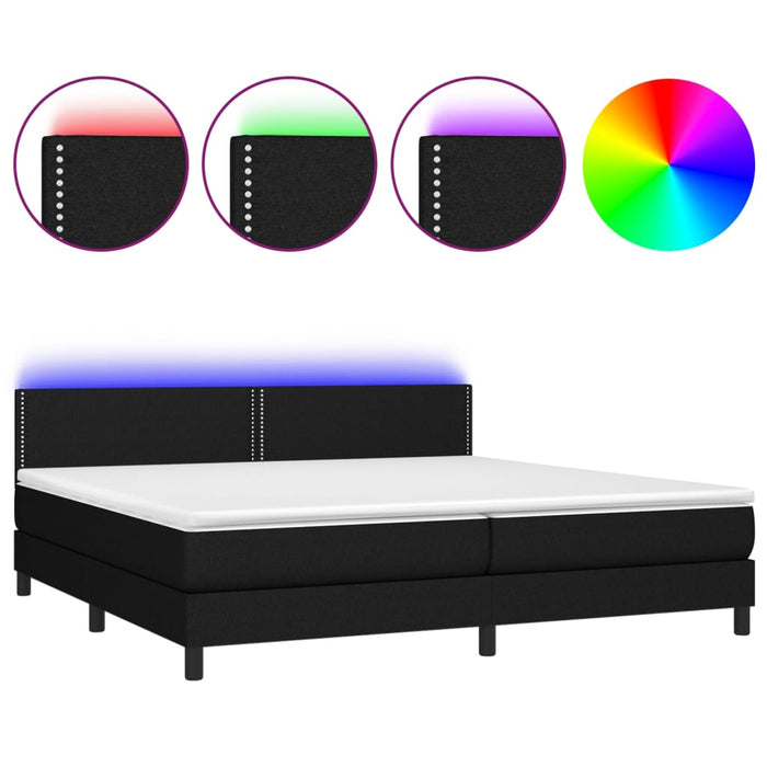 Letto a Molle Materasso e LED Nero 200x200cm in Tessuto cod mxl 57780