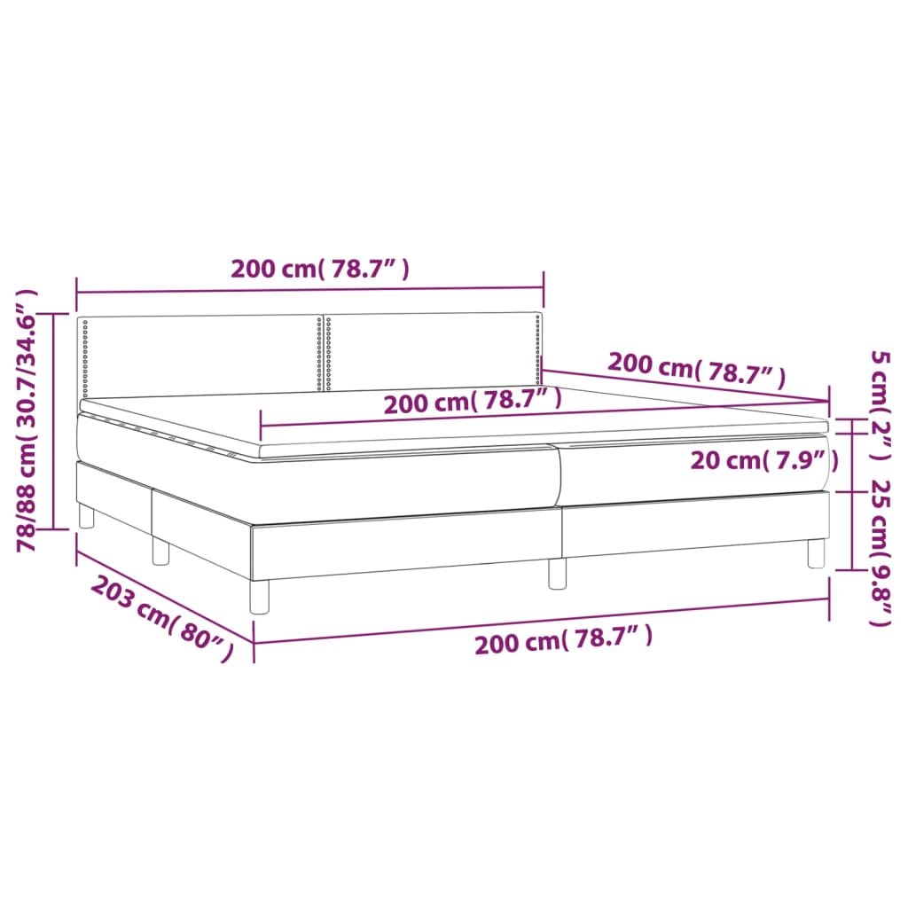 Letto a Molle Materasso e LED Nero 200x200cm in Tessuto cod mxl 57780