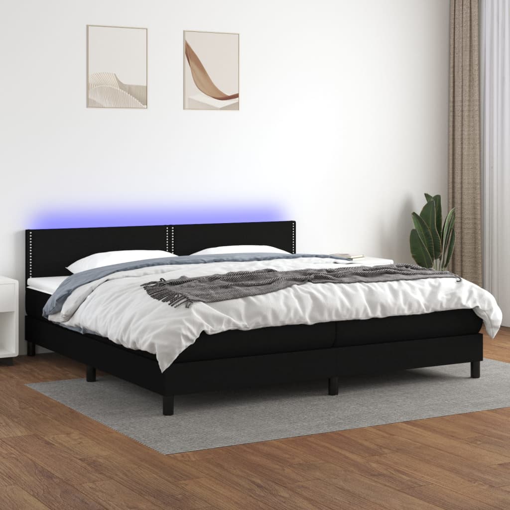 Letto a Molle Materasso e LED Nero 200x200cm in Tessuto cod mxl 57780