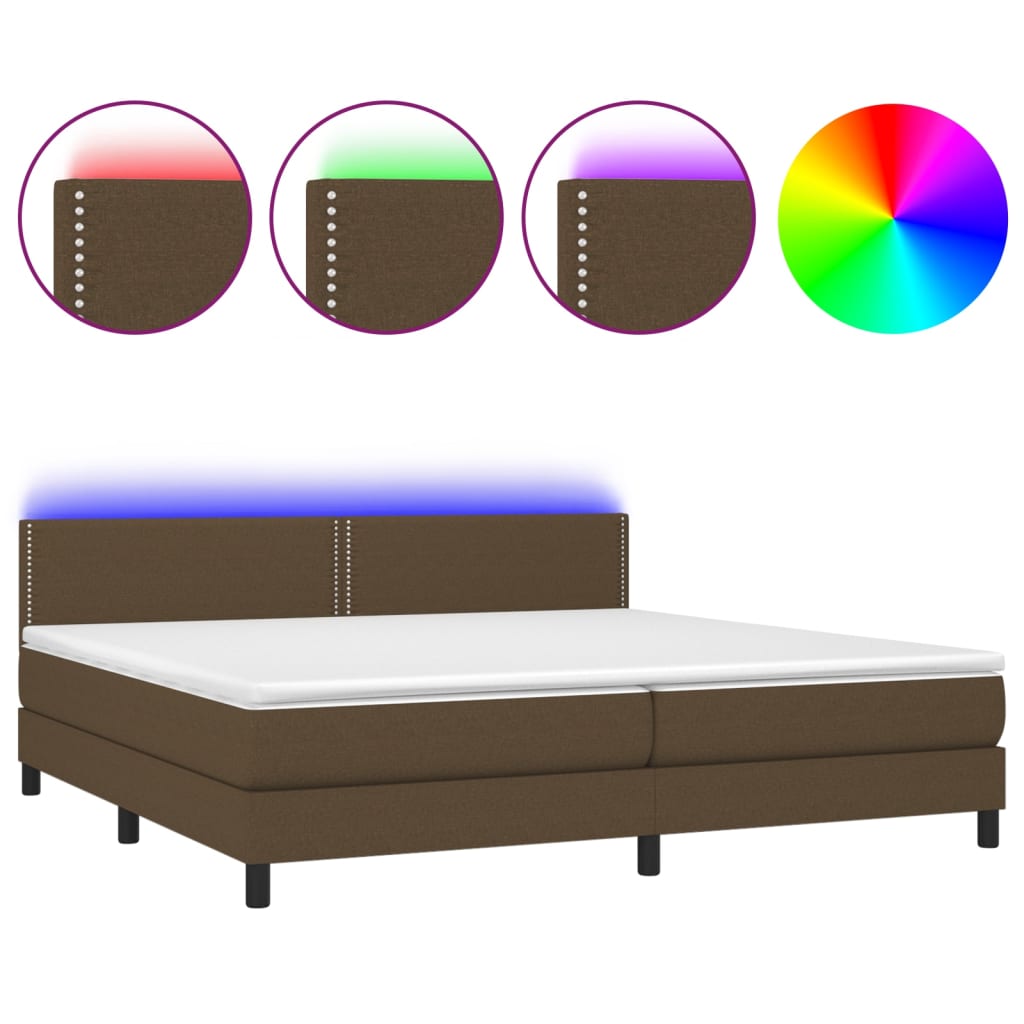 Letto a Molle Materasso e LED Marronescuro 200x200cm in Tessuto 3133104