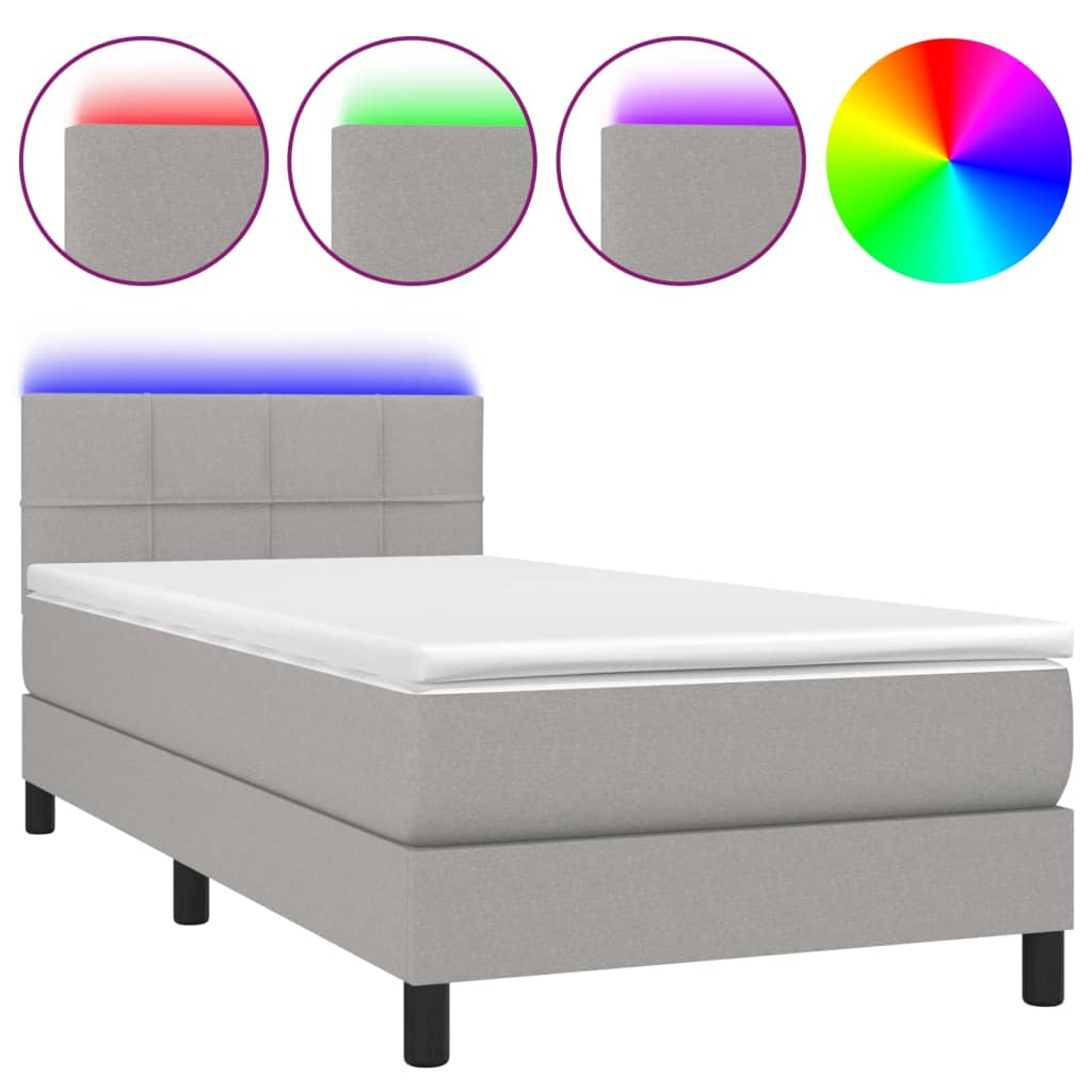 Letto a Molle Materasso e LED Grigio Chiaro 80x200 cm Tessuto 3133109