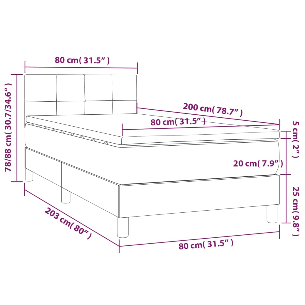 Letto a Molle Materasso e LED Grigio Chiaro 80x200 cm Tessuto 3133109