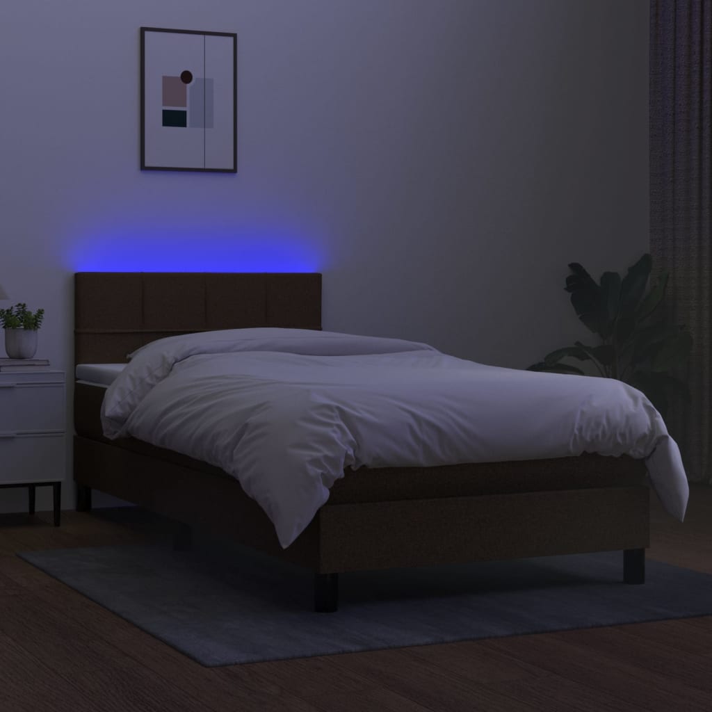 Letto a Molle Materasso e LED Marrone Scuro 80x200cm in Tessuto cod mxl 34842