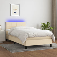 Letto a Molle con Materasso e LED Crema 80x200 cm in Tessuto 3133114