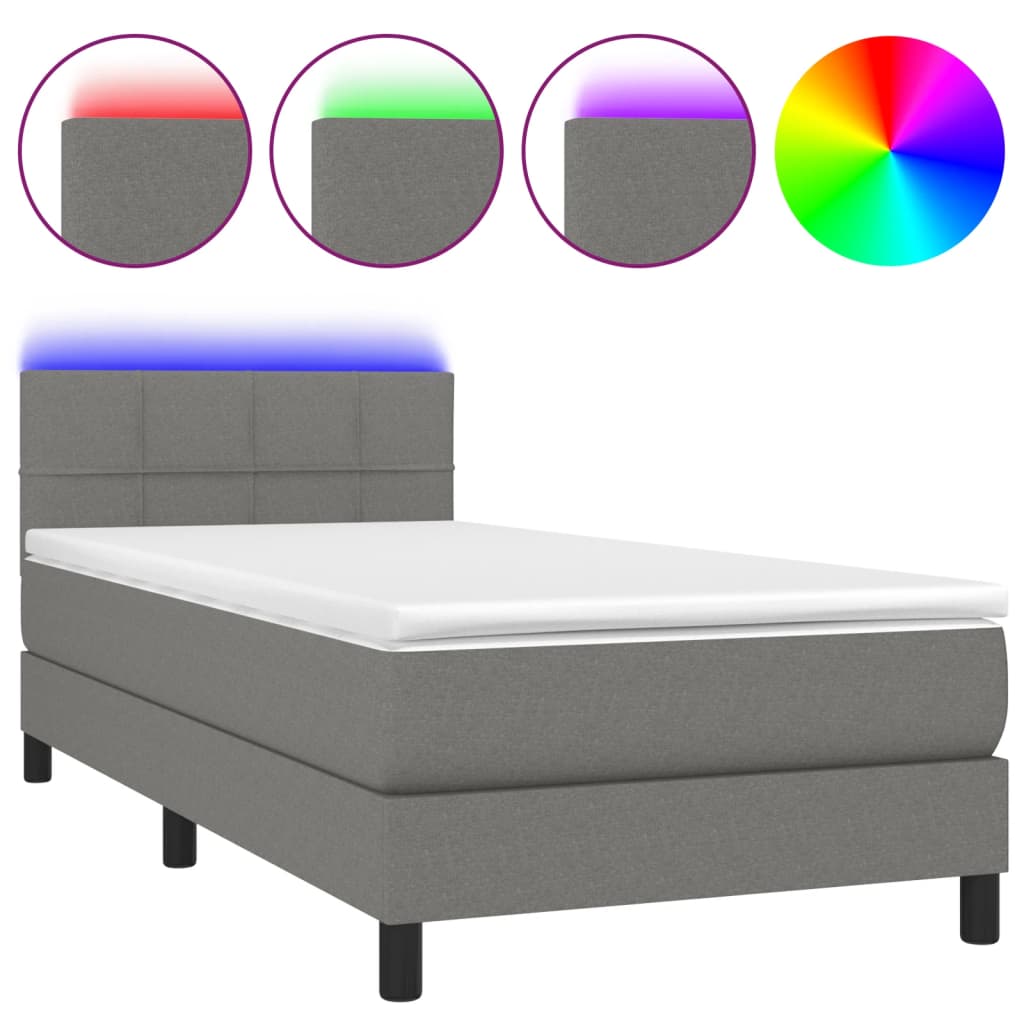 Letto a Molle Materasso e LED Grigio Scuro 90x190 cm in Tessuto 3133118