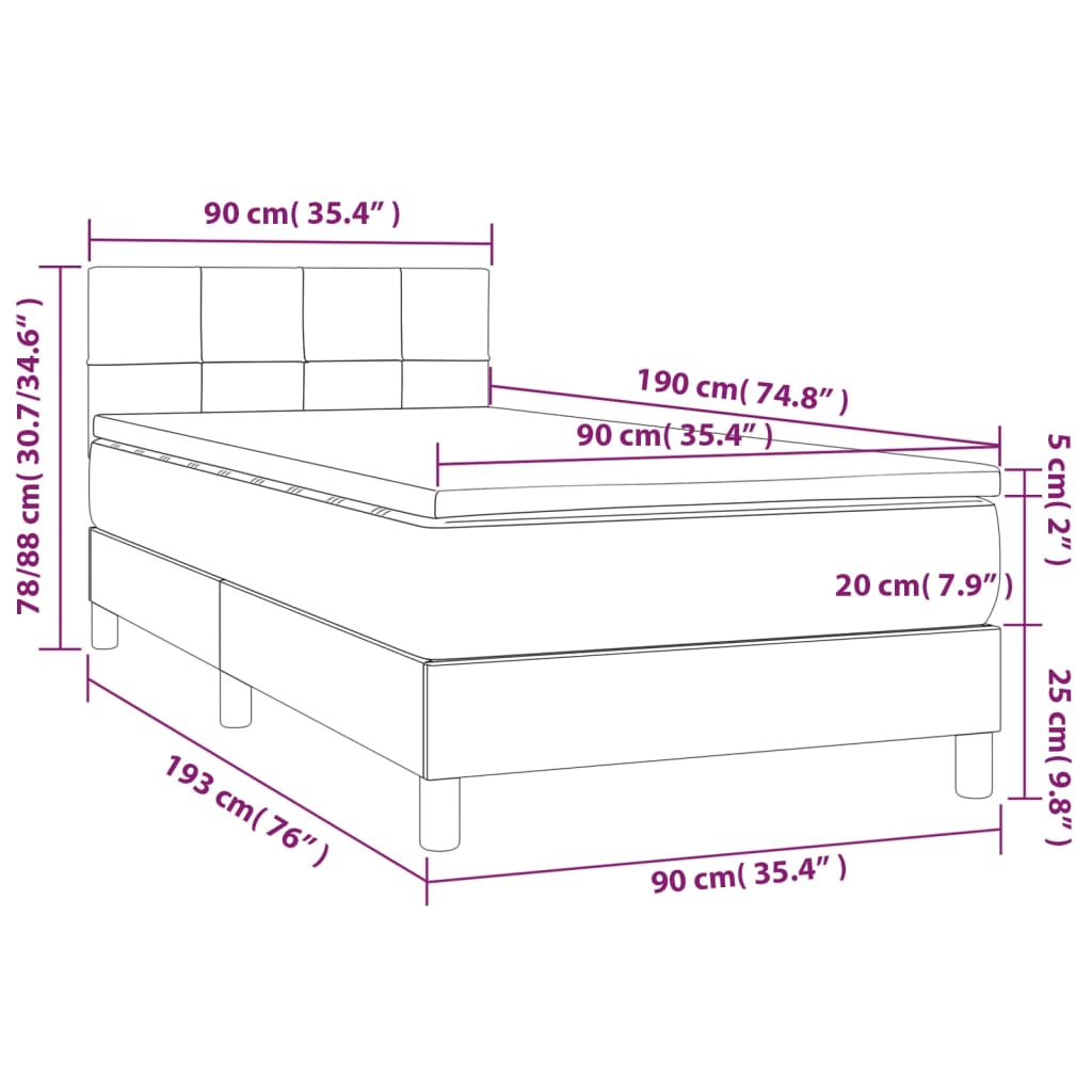 Letto a Molle Materasso e LED Marrone Scuro 90x190cm in Tessuto cod mxl 34706