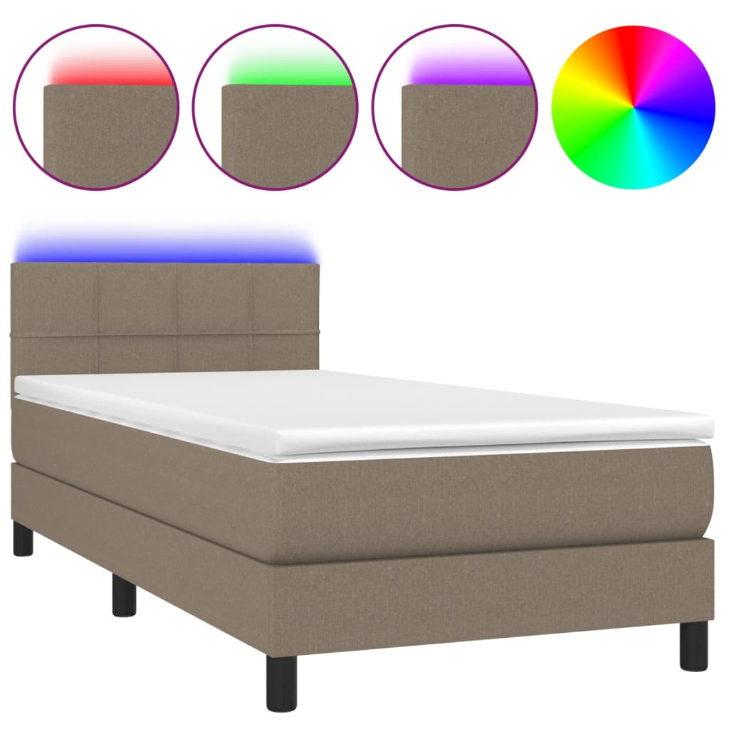 Letto a Molle con Materasso e LED Tortora 90x190 cm in Tessuto cod mxl 34348