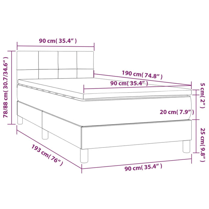 Letto a Molle con Materasso e LED Tortora 90x190 cm in Tessuto cod mxl 34348