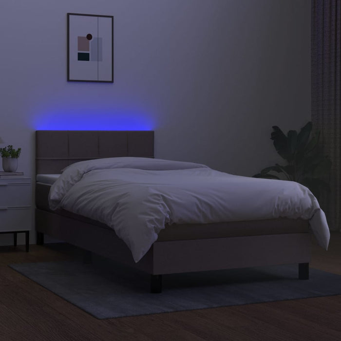 Letto a Molle con Materasso e LED Tortora 90x200 cm in Tessuto 3133129