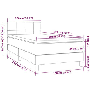 Letto a Molle Materasso e LED Grigio Scuro 100x200cm in Tessuto 3133134