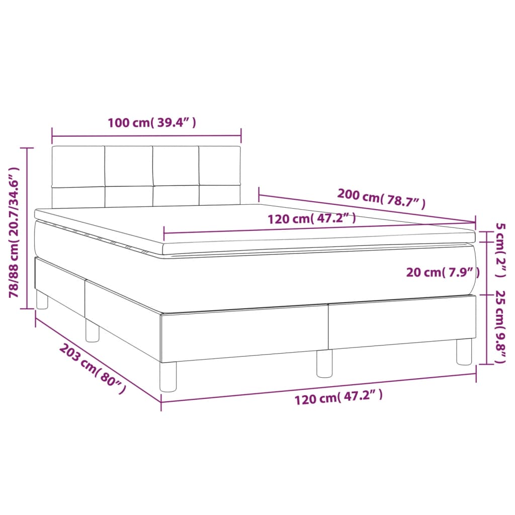 Letto a Molle Materasso e LED Marrone Scuro 120x200 cm Tessuto cod mxl 56205