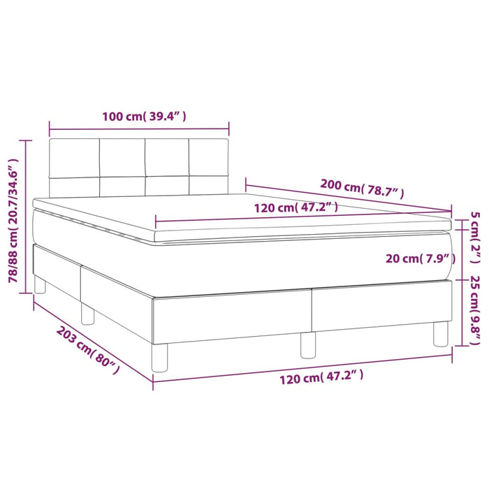 Letto a Molle con Materasso e LED Blu 120x200cm in Tessuto 3133147