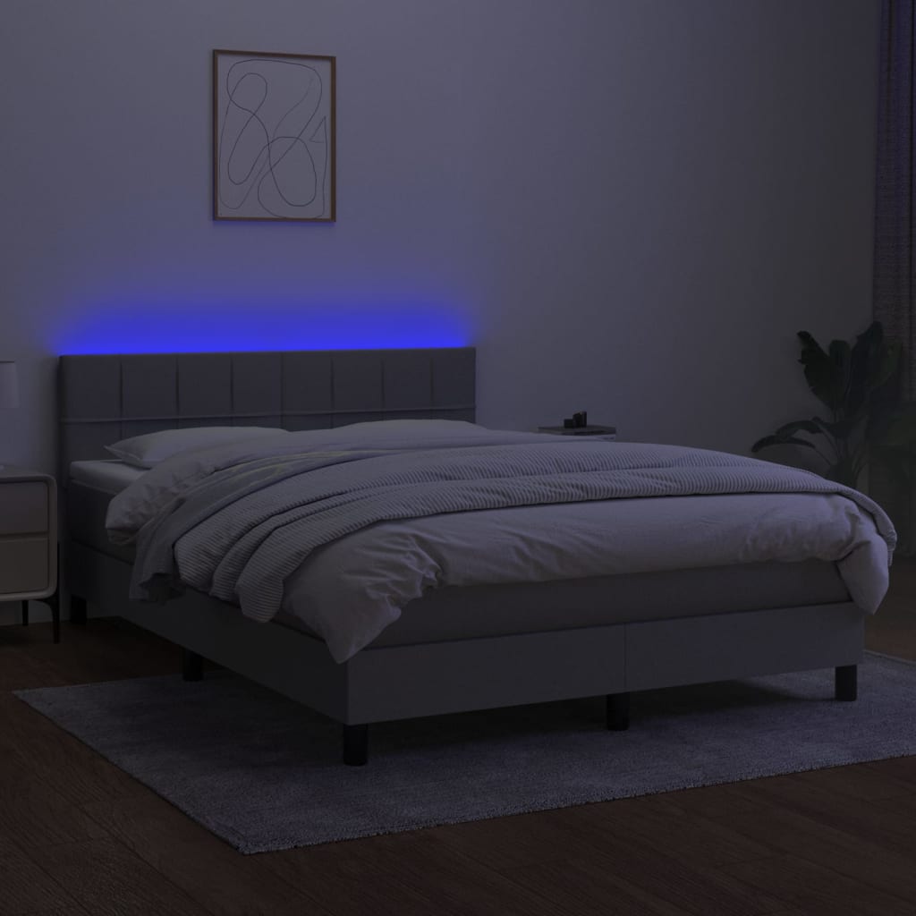 Letto a Molle Materasso e LED Grigio Chiaro 140x190 cm Tessuto 3133149