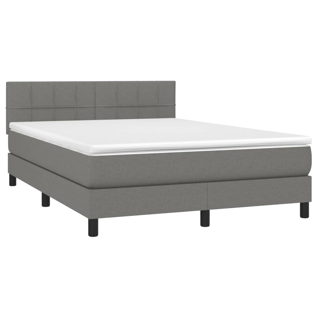 Letto a Molle Materasso e LED Grigio Scuro 140x190cm in Tessuto 3133150