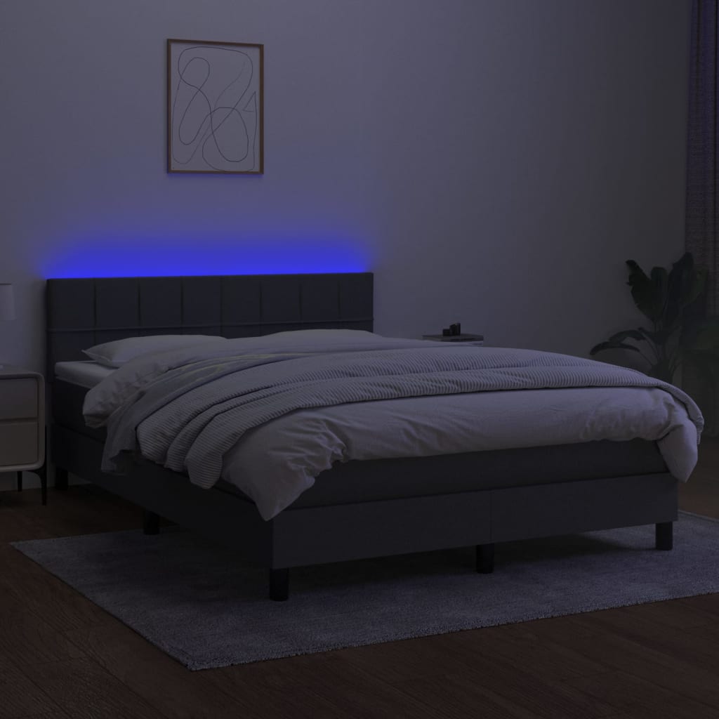 Letto a Molle Materasso e LED Grigio Scuro 140x190cm in Tessuto 3133150