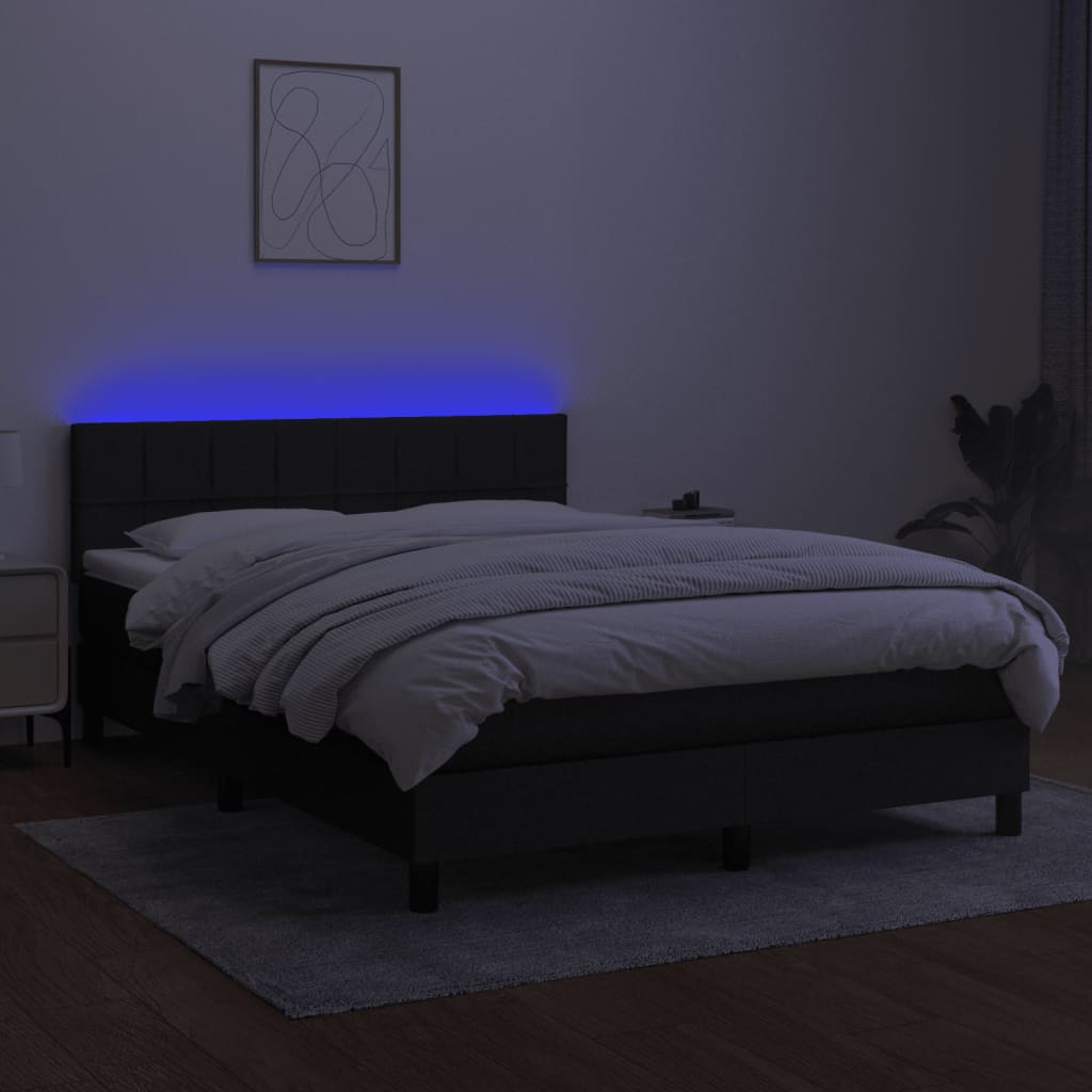 Letto a Molle con Materasso e LED Nero 140x190 cm in Tessuto 3133151