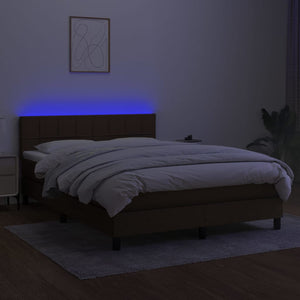 Letto a Molle Materasso e LED MarroneScuro 140x190cm in Tessuto 3133152