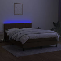 Letto a Molle Materasso e LED MarroneScuro 140x190cm in Tessuto 3133152