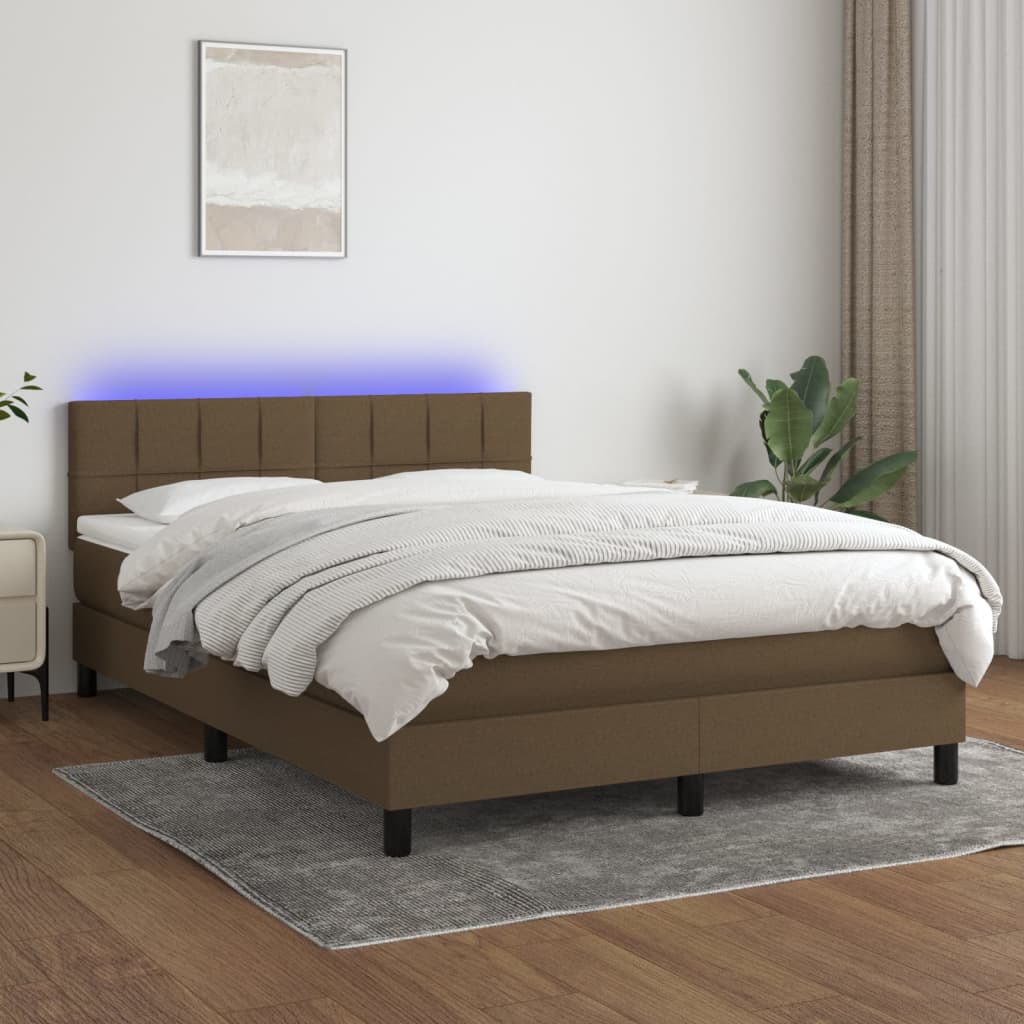 Letto a Molle Materasso e LED MarroneScuro 140x190cm in Tessuto 3133152