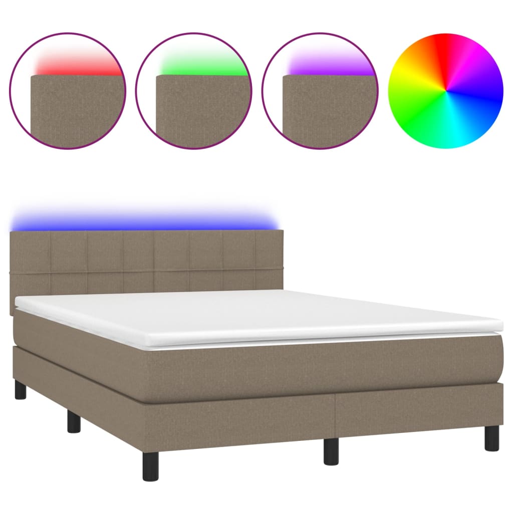 Letto a Molle con Materasso e LED Tortora 140x190 cm in Tessuto 3133153