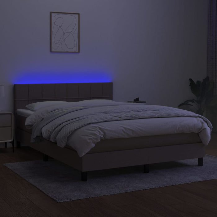 Letto a Molle con Materasso e LED Tortora 140x190 cm in Tessuto 3133153