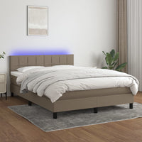 Letto a Molle con Materasso e LED Tortora 140x190 cm in Tessuto 3133153