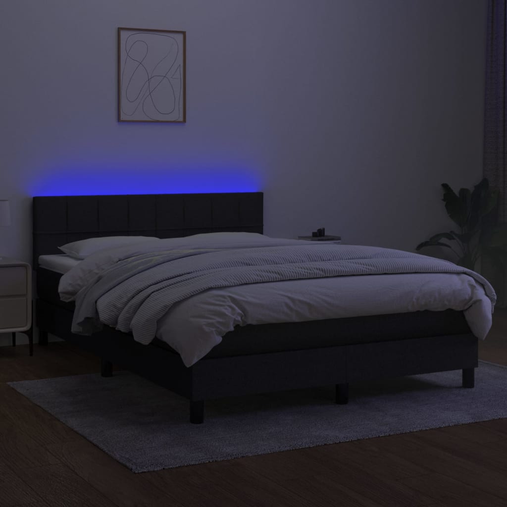 Letto a Molle con Materasso e LED Nero 140x200 cm in Tessuto cod mxl 35719