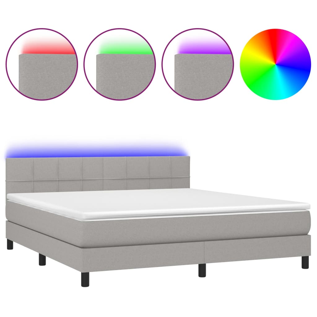 Letto a Molle Materasso e LED Grigio Chiaro 160x200 cm Tessuto cod mxl 45552