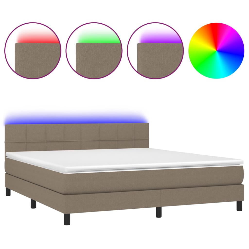 Letto a Molle con Materasso e LED Tortora 160x200 cm in Tessuto 3133169