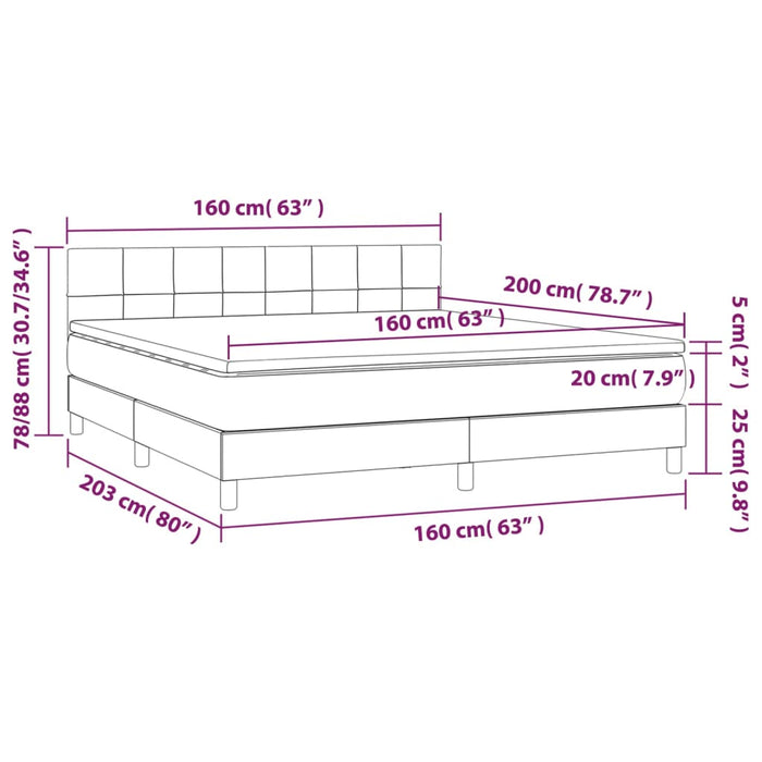 Letto a Molle con Materasso e LED Tortora 160x200 cm in Tessuto 3133169