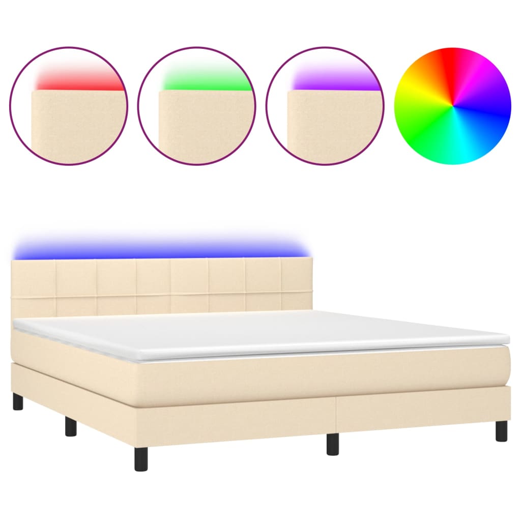 Letto a Molle con Materasso e LED Crema 160x200 cm in Tessuto 3133170