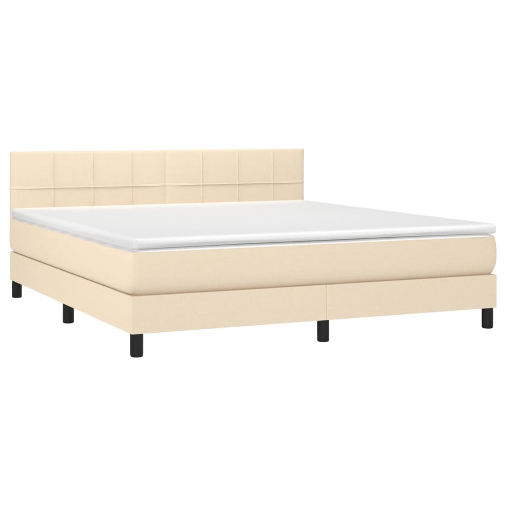 Letto a Molle con Materasso e LED Crema 160x200 cm in Tessuto 3133170