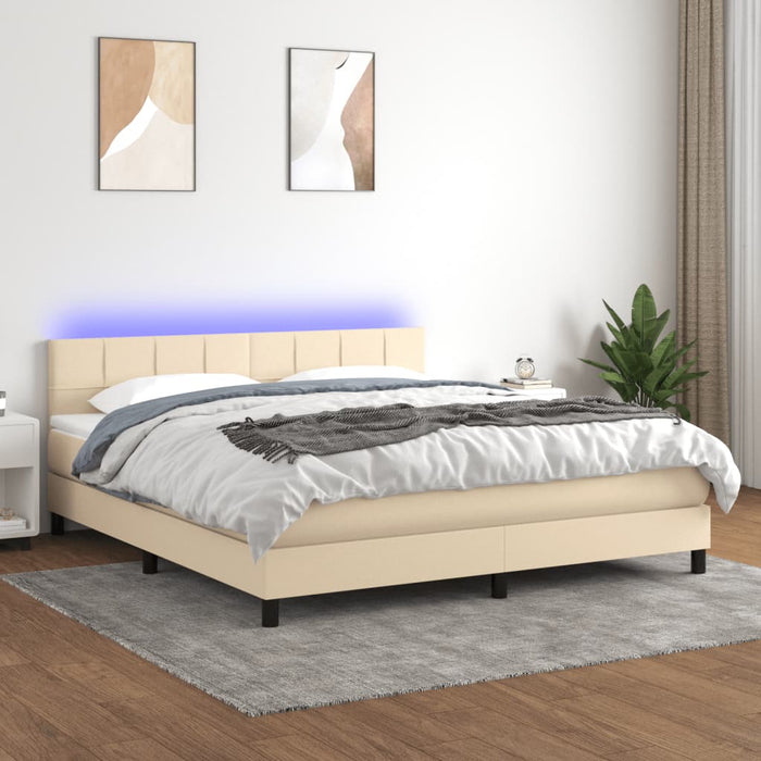 Letto a Molle con Materasso e LED Crema 160x200 cm in Tessuto 3133170