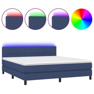 Letto a Molle con Materasso e LED Blu 160x200 cm in Tessuto cod mxl 33612