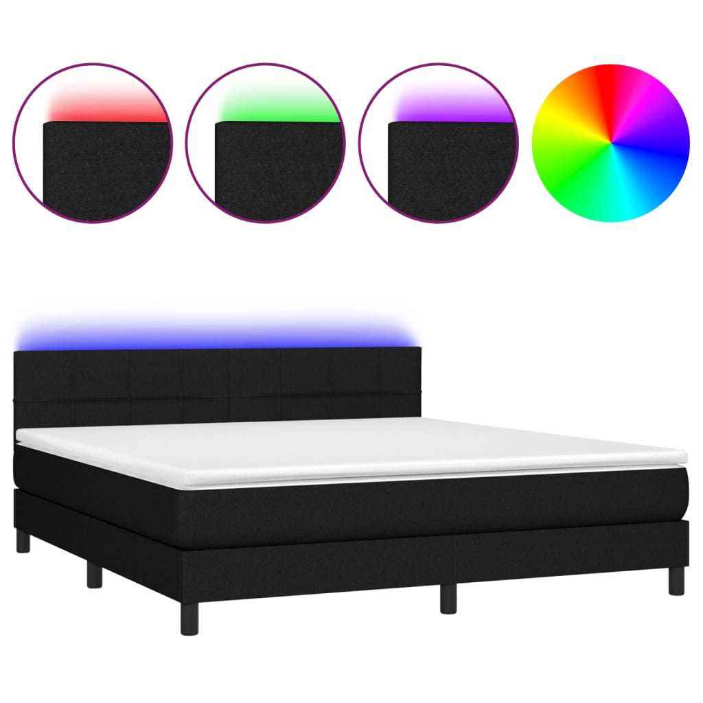 Letto a Molle con Materasso e LED Nero 180x200cm in Tessuto 3133175