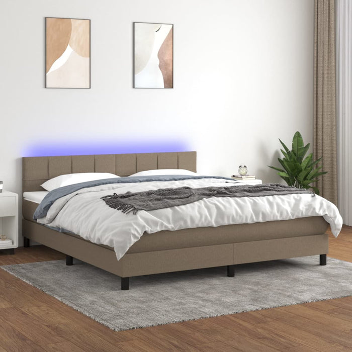 Letto a Molle con Materasso e LED Tortora 180x200 cm in Tessuto 3133177