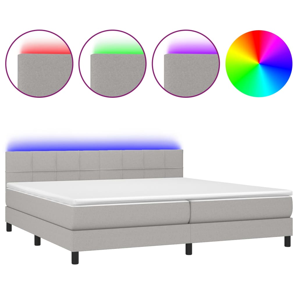 Letto a Molle Materasso e LED Grigio Chiaro 200x200 cm Tessuto cod mxl 53058