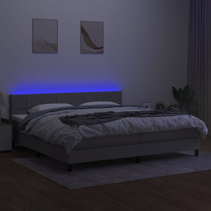 Letto a Molle Materasso e LED Grigio Chiaro 200x200 cm Tessuto cod mxl 53058