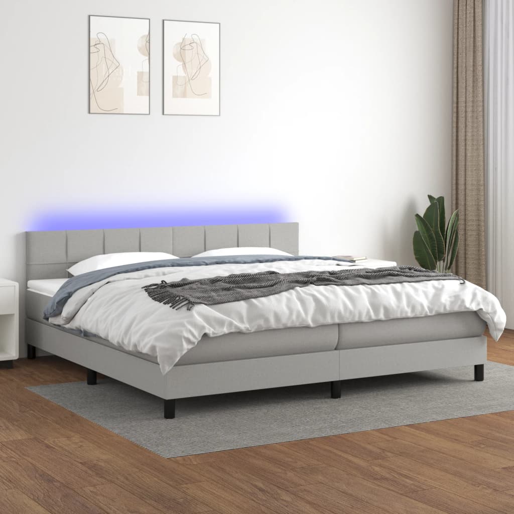 Letto a Molle Materasso e LED Grigio Chiaro 200x200 cm Tessuto cod mxl 53058